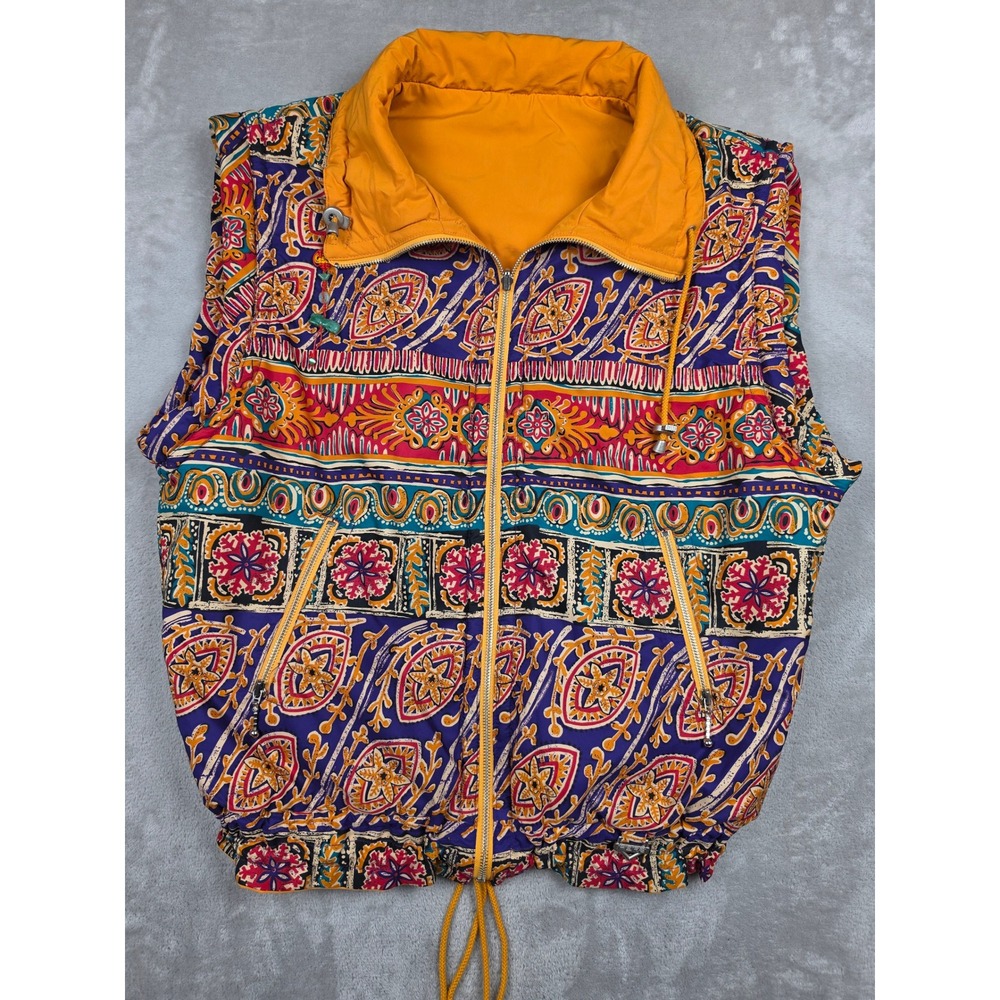 Vintage Fera Skiwear Reversible Vest Womens 12 Orange Paisley Full Zip Boho